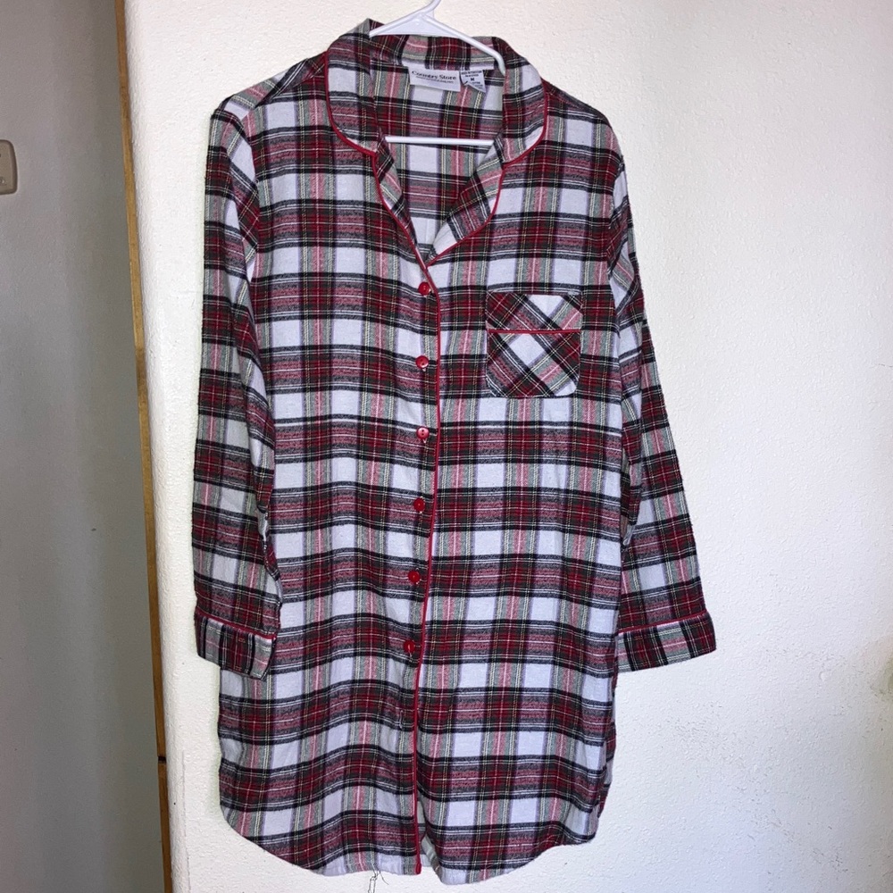 Plaid Flannel Button-Up Nightshirt Red Black‎ Green Purple Yellow